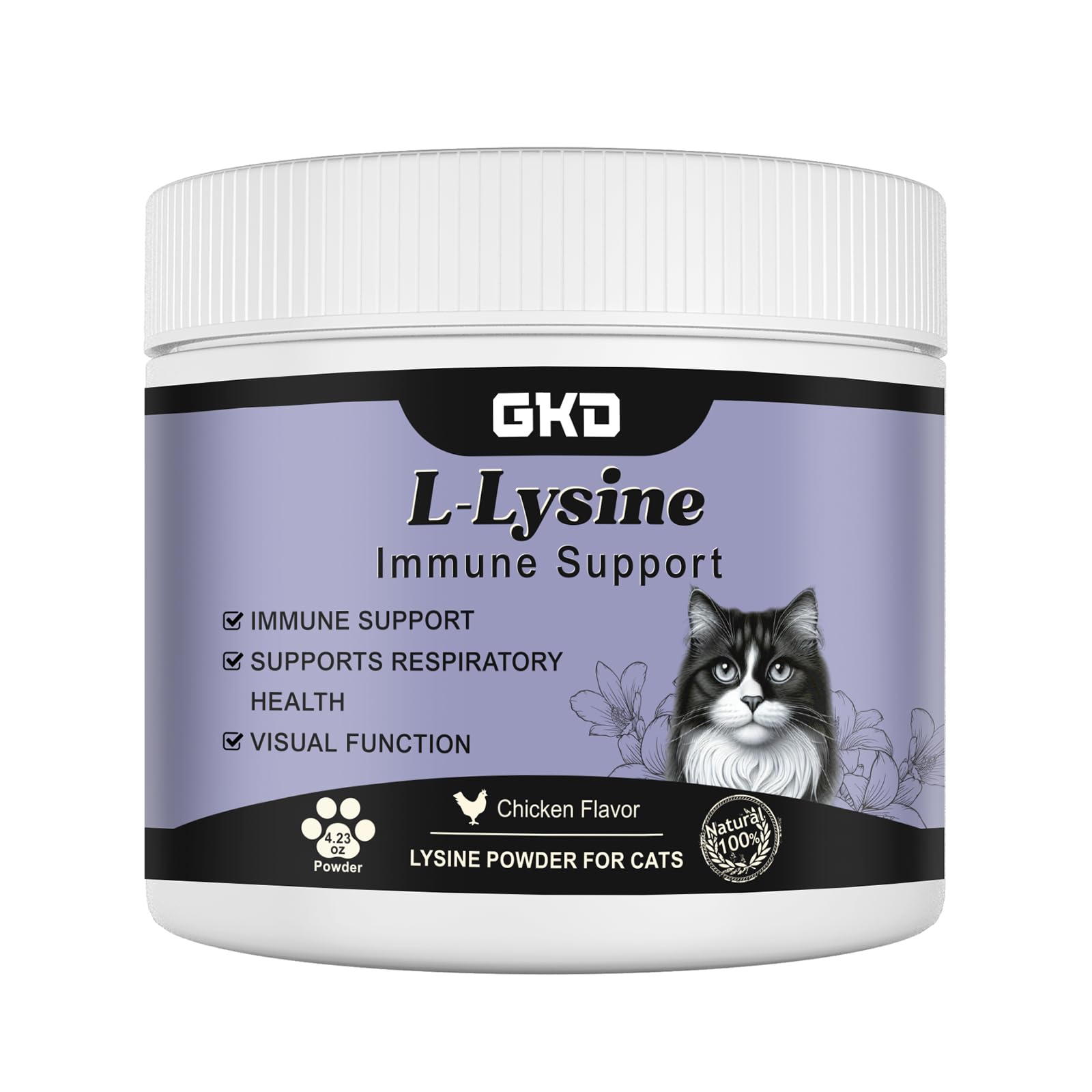 L-Lysine Powder for Cats, Immune Support for Cats, Supports Immune and Eye Health Supplement, Lysine for Cats, Aid with Reduces Eye Discharge, Alleviates Sneezing and Runny Nose