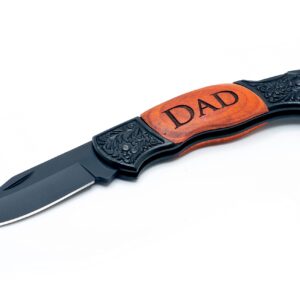 Generic Dad Engraved Rosewood Black Steel 7 Inch Folding Pocket Knife w/ 3 in. Locking Blade (Dad)