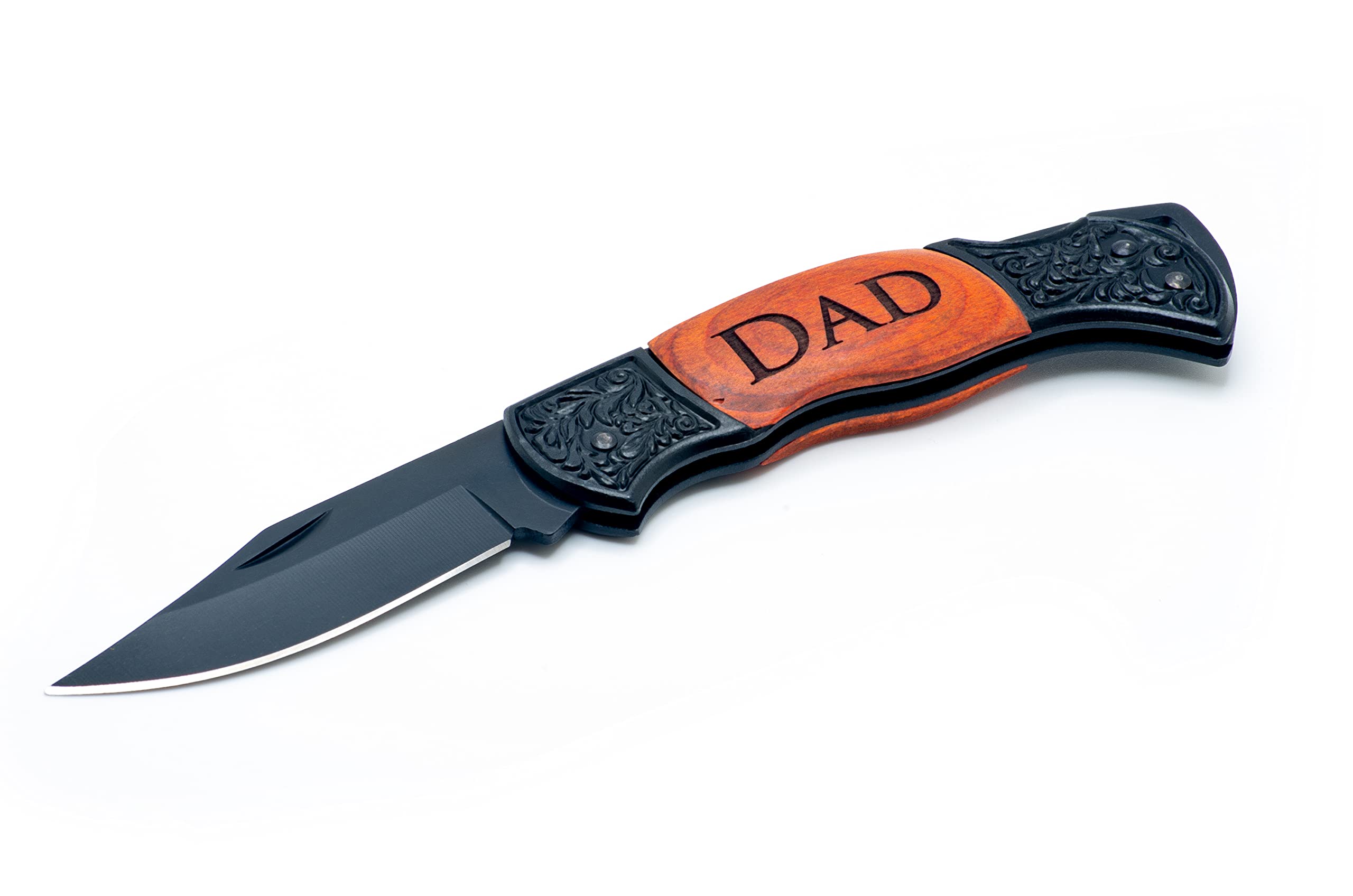 Generic Dad Engraved Rosewood Black Steel 7 Inch Folding Pocket Knife w/ 3 in. Locking Blade (Dad)