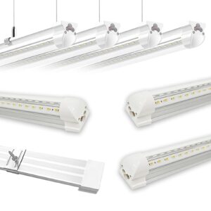 yaojin led shop light fixture 8ft,100w 15000lm,6000k,v shape,clear cover,hight output,linkable,t8 led tube lights,for garage, warehouse 8 foot with plug,pack of 8