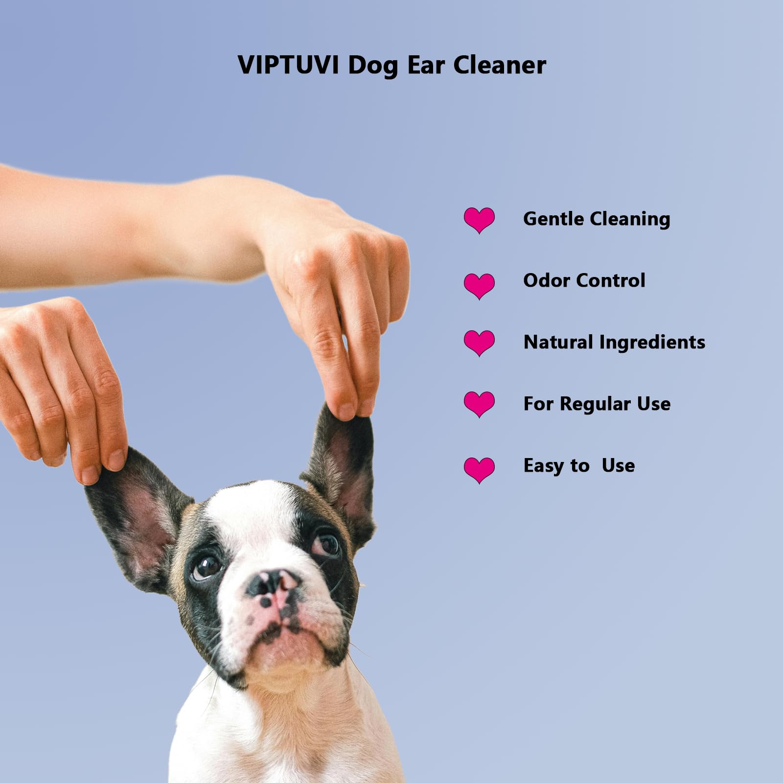 VIPTUVI Dog Ear Finger Wipes - Gentle Ear Cleaner for Dogs & Cats, Removes Wax & Controls Odor, 50 Count Natural Finger Wipes for Sensitive Ears