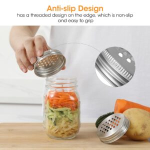 Aieve Mason Jar Grater Lid for Regular Mouth Mason Jar, 2 Pack Stainless Steel Mason Jar Cheese Grater Lid, Multipurpose Grater Shredder Lid for Regular Mason Jar