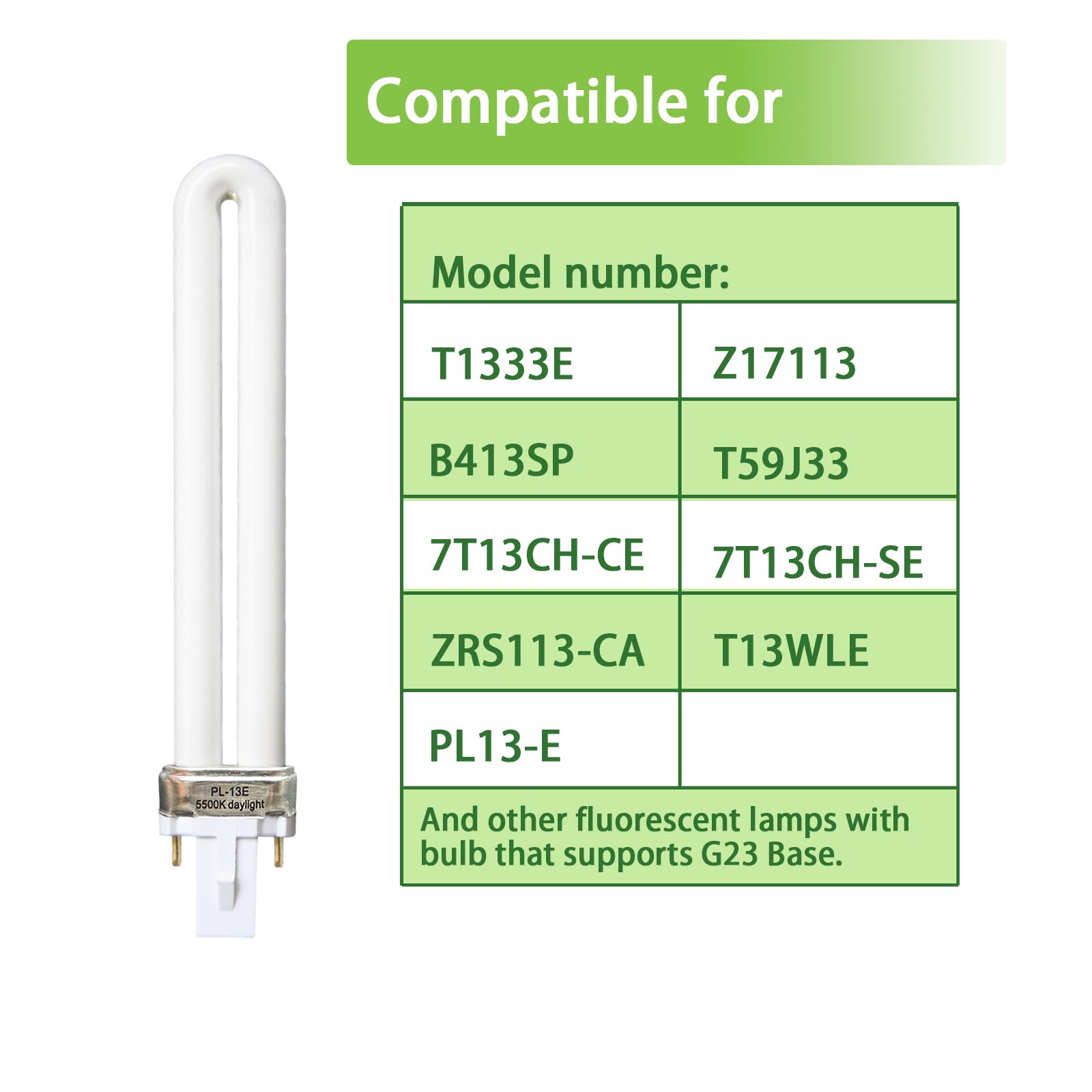 13W Type E Replacement Tube Light Bulb with Electronic Ballast-Replace for Ottlite T1333E,PL13-E Fluorescent Light Bulb,5500K Natural Daylight,G23 Base,2 Pack