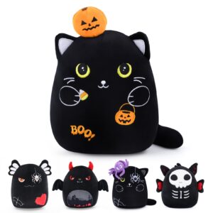 inisajace cute halloween cat plush - 8 inches halloween cat stuffed animals halloween black cat plush with pumpkin boo cat plush pillow birthday gifts for kids boys girls halloween birthday plush gift