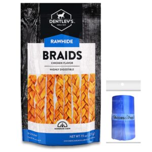 accessipets dog chews bundles for all sized dogs, highly digestable 7 inch rawhide 80% protein rich braids bundle with 1 dog waste roll (chicken, 8 count)