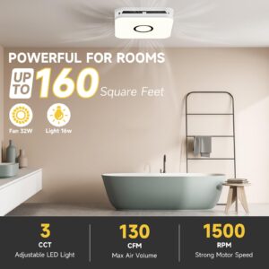 OFANKU 2-in-1 Bathroom Exhaust Fan with Light, 32W Vent Fan - 130 CFM & 1.5 Sones, 16W 1200lm LED Light - 3000K/4000K/5000K Adjustable, Easy to Install, Quiet Bathroom Fan for Home, Bath, Hotel, Etc.