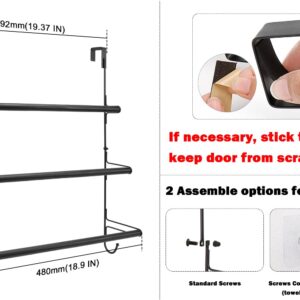 Livabber 3-Tier Over The Door Towel Rack, All Metal Towel Rack with Hooks for Door Hanging, Behind Door Towel Bar Towel Storage Holder for Bathroom Accessories, 19.37" L x 5.9" Wx 24.4" H(Black)