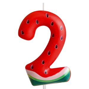 cxryrzhe 2nd birthday candles number 2 red watermelon birthday party watermelon theme for baby girl boy birthday cake topper graduation celebration anniversary wedding dessert fruit party decorations