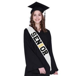 6Pcs White Senior 2025 Satin Sashes with Black Gold Glitter Letters- 2025 Graduation Celebrations Sashes - Senior Cheer Sash - Cheerleader Sash - Class Competition Sashes