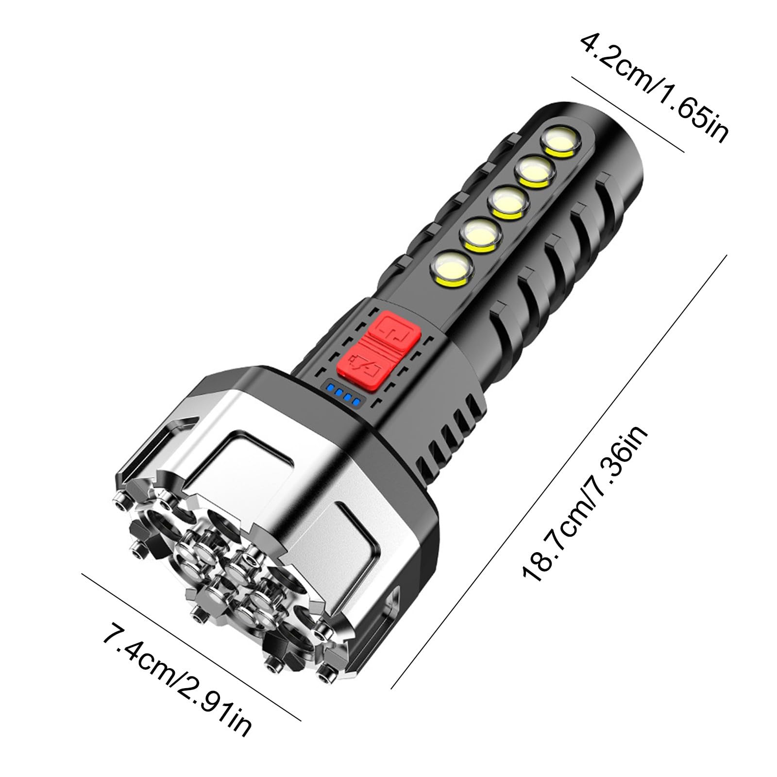 Generic Led Flashlights, Rechargeable Flashlight, Multi-Function Side Light, Handheld Flashlight with 4 Adjustable Lighting Modes, Portable Flashlight, for Home Hiking Emergencies, Black