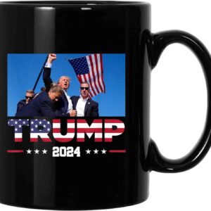 Limecute Trump Survived Shot Trump 2024 Ear Bullet-Proof PA Pennsylvania Rally Shot Shooting Survivor Fight Strong Fist Pump Mug Ceramic Cup Gift Coffee Cup Double-sided Design