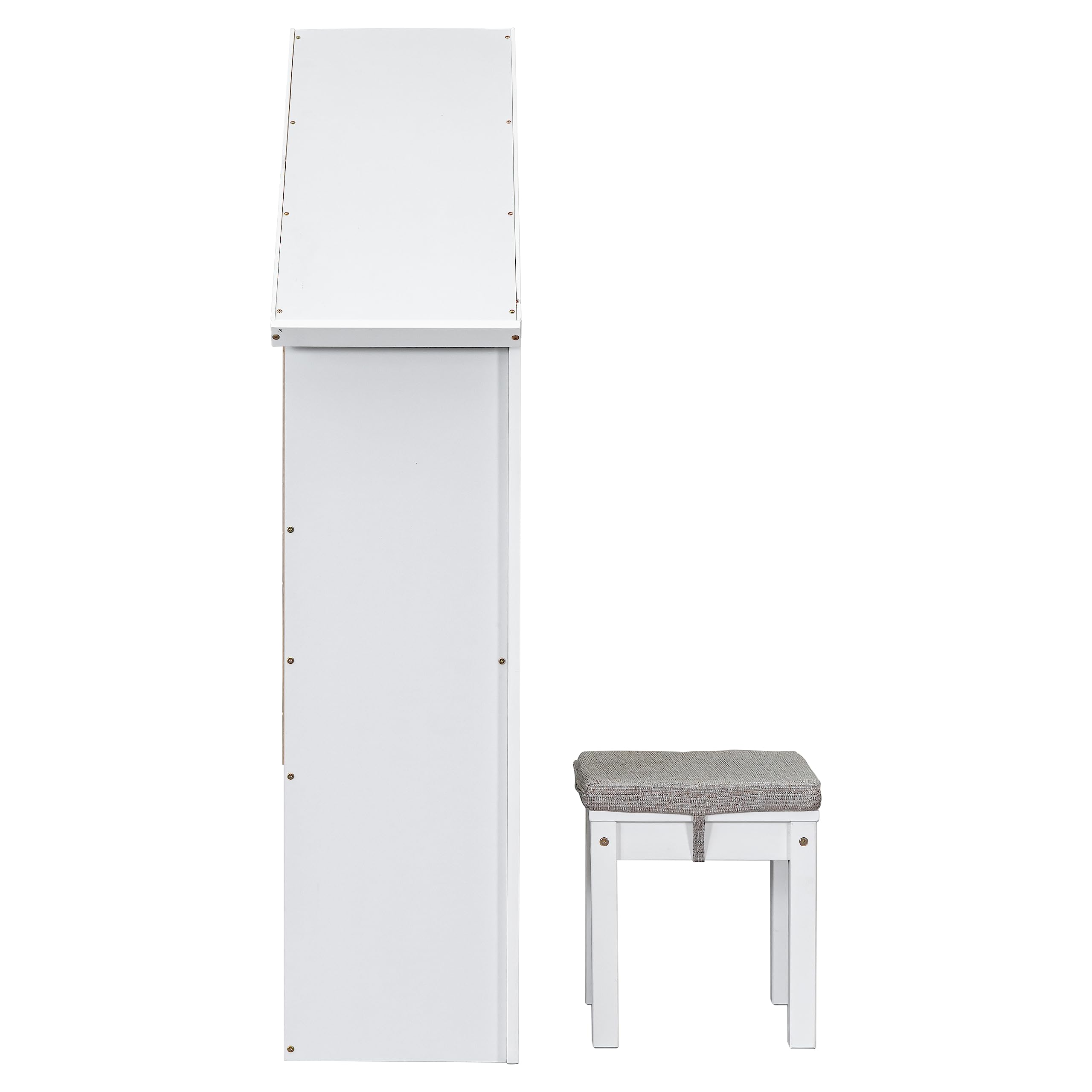 FocusOnHome House-Shaped Kids Desk with A Cushion Stool, House-Style Desk and Stool Set, White