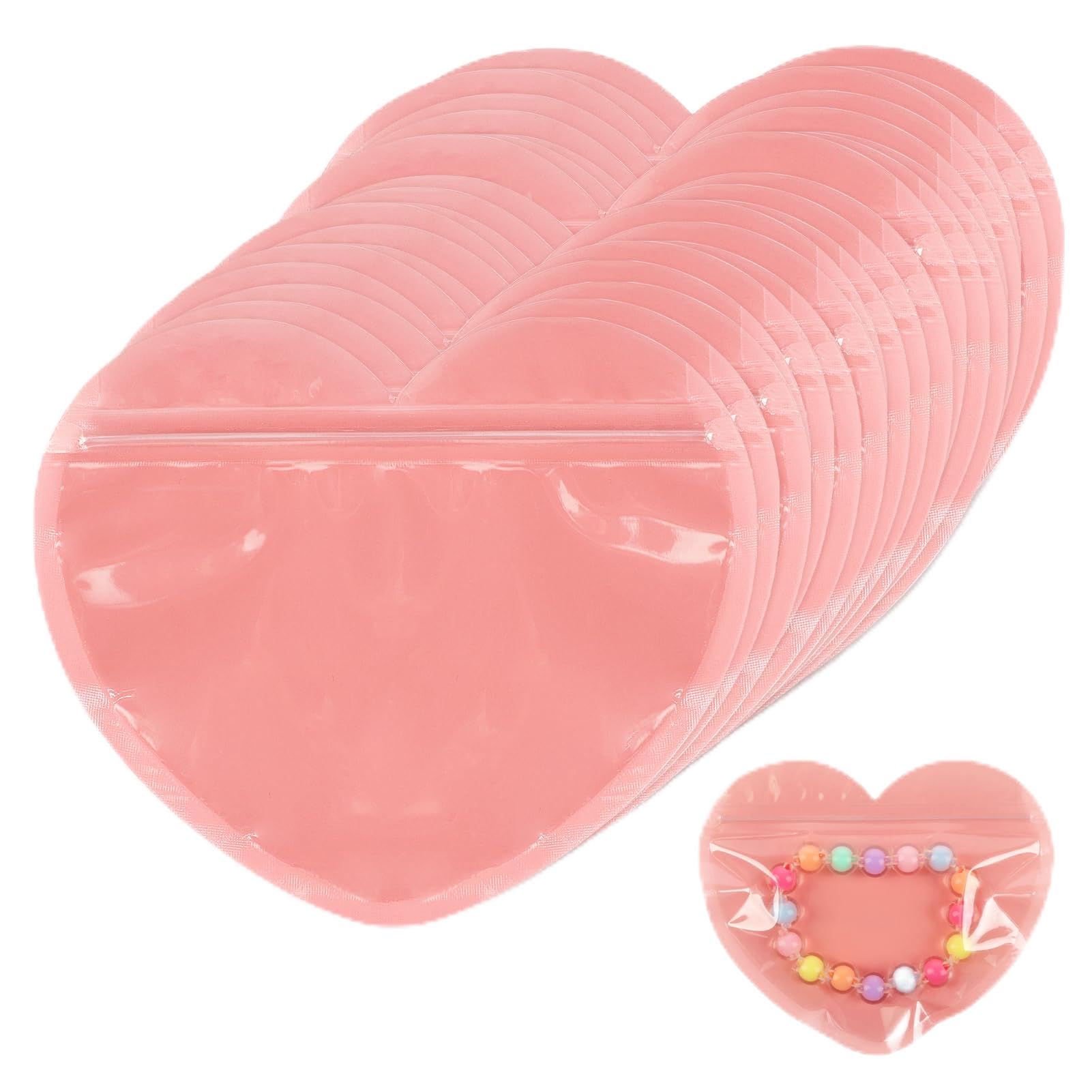 100pcs Small Bags for Small Business, 3.5x5 inch Heart-Shaped Jewelry Bags Clear Mylar Ziplock Baggies Cute Packaging Supplies for Bracelets Sample