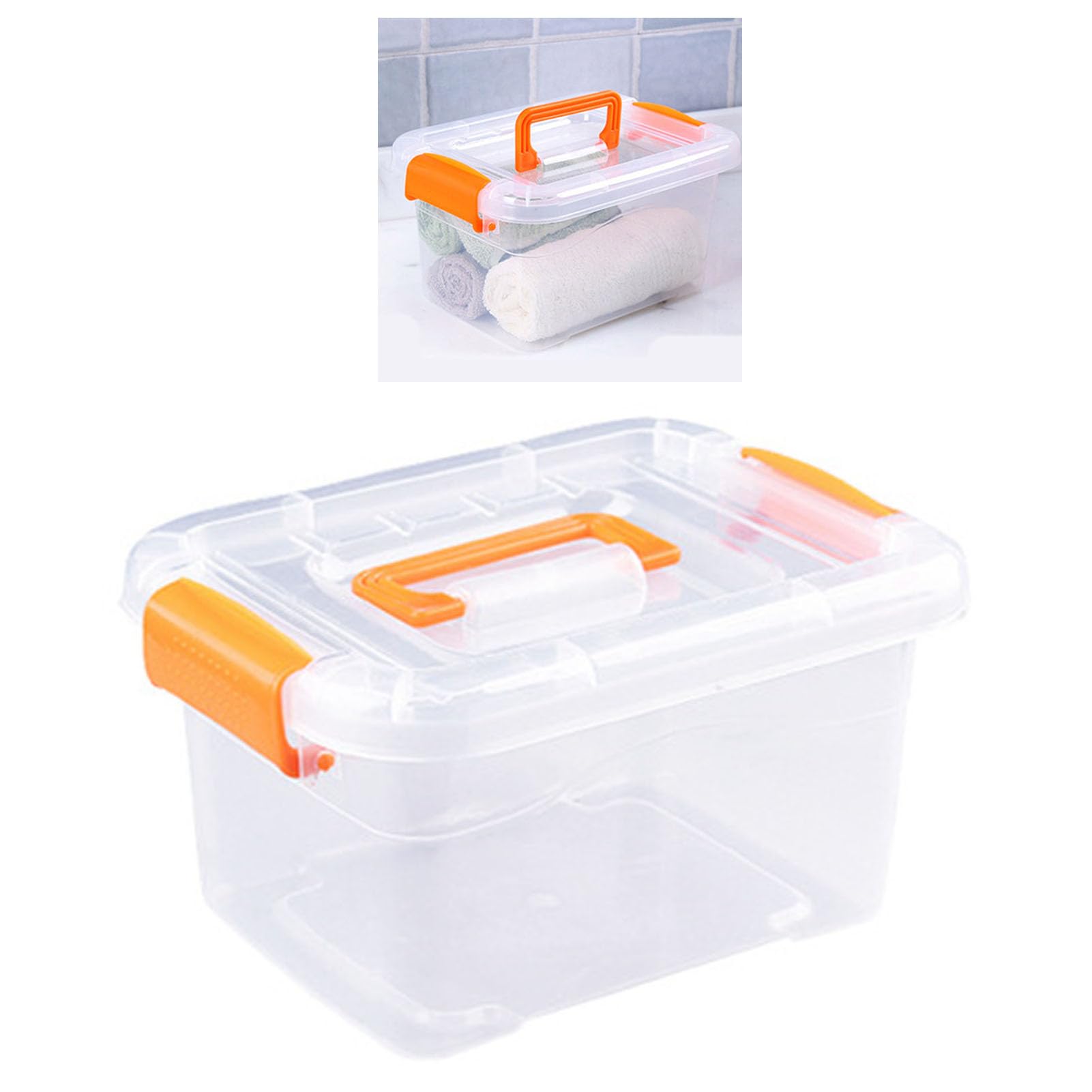 Lotpken Heavy Duty Plastic Storage Bin with Latching Buckles Clear Container Box with Portable Handle Ideal for Home and Office Use (S 20.5x7.5x3cm / 8.1x3.0x1.2in)