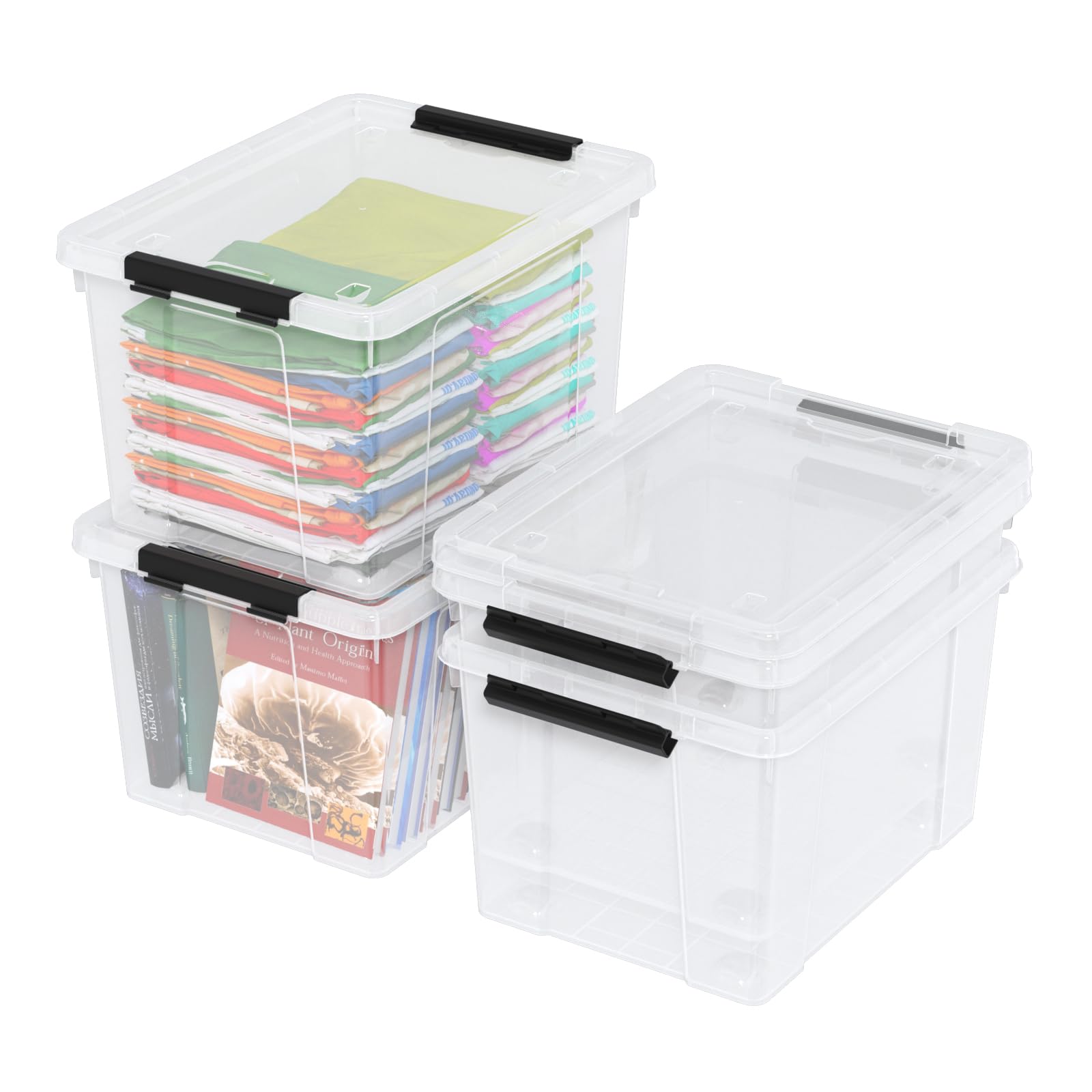 Vadidiya 35 Quart Clear Latch Storage Box with Wheels, 4-Pack Clear Plastic Storage Boxes with Lids