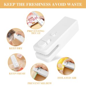 Mini Bag Sealer, Upgrade 2 in 1 USB Rechargeable Food Bag Sealer, 2 in 1 Bag Sealer and Cutter, Magnetic USB Rechargeable Mini Sealing Machine, Heat Seal Tool for Plastic Bags Snack Bags (white)