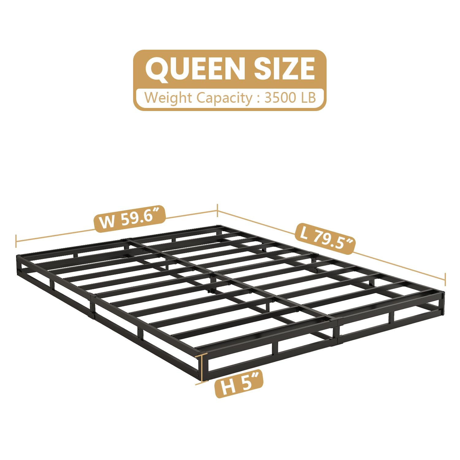 NHODIR Box Spring for Queen Bed, 5 inch Queen Box Spring Only, Strong Metal Frame Mattress Foundation, No Noise, Easy Assembly