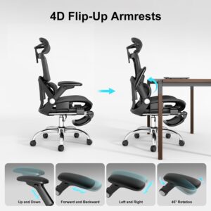 Ergonomic Office Chair, 400 LBS Capacity, Adjustable Adaptive Lumbar Support, High Back Mesh Chair with Flip-up Arms, Retractable Footrest, Gaming Chair