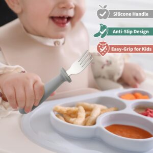 DRKIO 6 Pieces Toddler Utensils Set - Kids Silverware Set with Silicone Handle Children Safe 18/8 Stainless Steel Forks and Spoons Anti-Choke Design Food Grade Dishwasher Safe