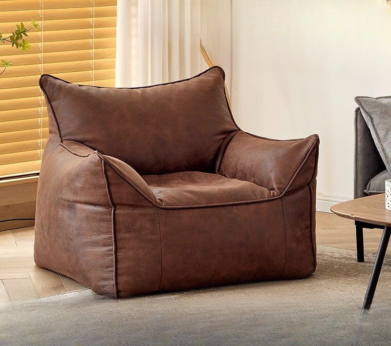 Experience Ultimate Comfort with The Leather Lazy Sofa - Luxury Lounge Chair for Relaxation At Home! (Oil wax leather retro brown [single seat sofa])