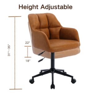 DAYALANE Brown Home Office Chair with Wheels, Adjustable Computer Chair Swivel Desk Chair with Mid Back, Upholstered Task Chair for Bedroom, Office, Small Spaces, Brown