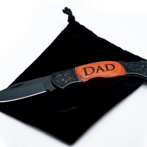 Generic Dad Engraved Rosewood Black Steel 7 Inch Folding Pocket Knife w/ 3 in. Locking Blade (Dad)