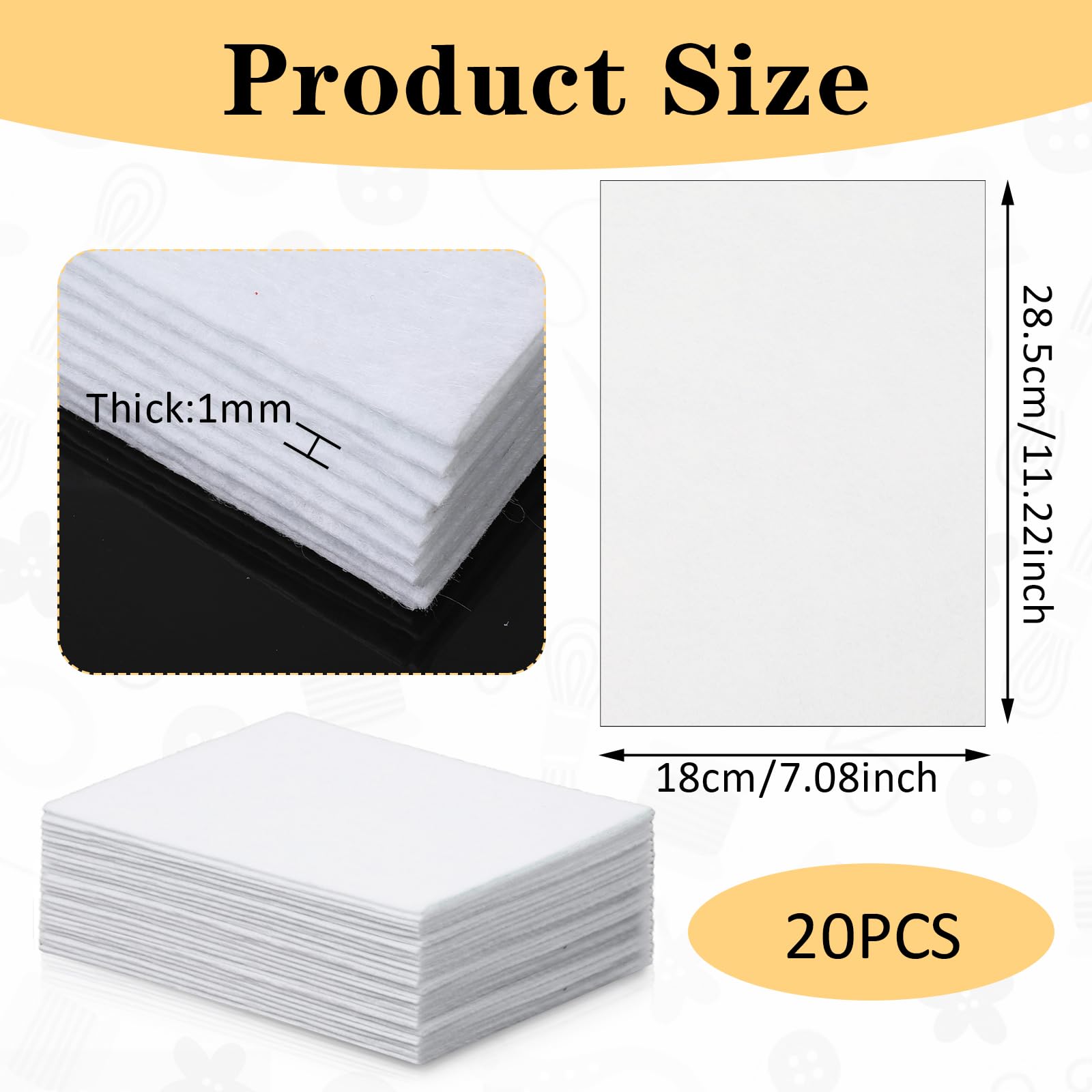 Stiff Felt Sheets, 8"x 12" Felt Sheets for Crafts, 15Pcs White Felt Fabric Sheets Adhesive Felt Sheet 0.1mm Thin Felt Fabric for Halloween Christmas DIY Sewing Projects(White)