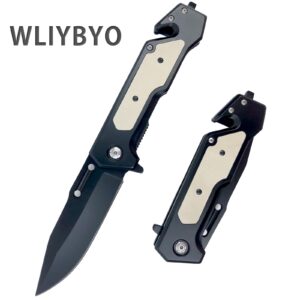 Wliybyo DA316 Pocket Knife, Pocket Folding Knife with Glass Breaker & Seatbelt Cutter, Pocket Knife for Men with Liner Lock, Survival Knife for Rescue