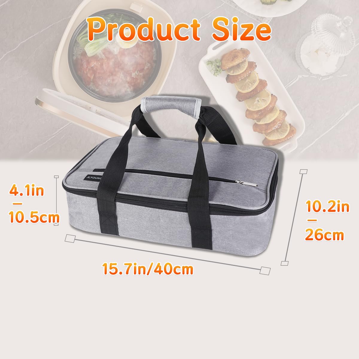 JLYOUNG Insulated Casserole Carrier, Food Carrier Bag for Hot or Cold Lasagna Holder Tote Casserole Carrier Bag for Potluck Parties, Picnic, Beach Fits 9 x 13 Baking Dish-Grey