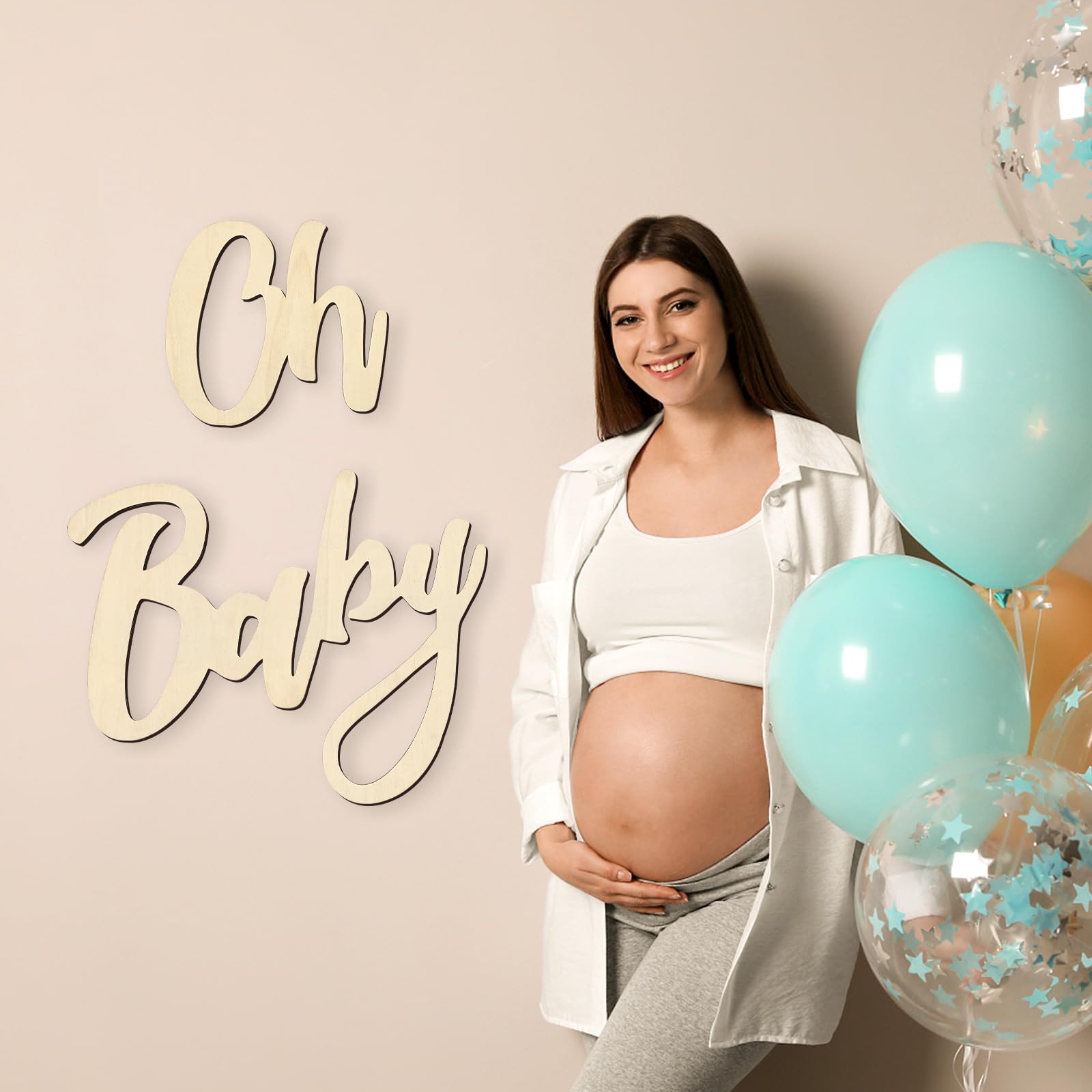 Large 24" Wooden "OH BABY" Sign - Giant Baby Shower, Gender Reveal, Baby's 1st Birthday & Nursery Decor - Oversized Wood Cutout for Party Decorations & Photo Backdrops