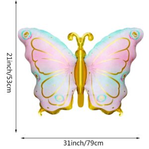 2Pcs Big Butterfly Balloons Pastel Pink Butterfly Foil Mylar Balloon,Colorful Butterfly Themed Baby Shower Girl Birthday Party,Wedding Summer Party Decorations Supplies(Light Pink Gradient Gold)