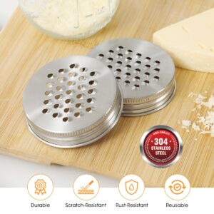 Aieve Mason Jar Grater Lid for Regular Mouth Mason Jar, 2 Pack Stainless Steel Mason Jar Cheese Grater Lid, Multipurpose Grater Shredder Lid for Regular Mason Jar