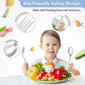 DRKIO Stainless Steel Toddler Utensils Set - 6 Pieces Kids Silverware Set Children Safe Food Grade Small Forks and Spoons Dishwasher Safe Mirror Polished