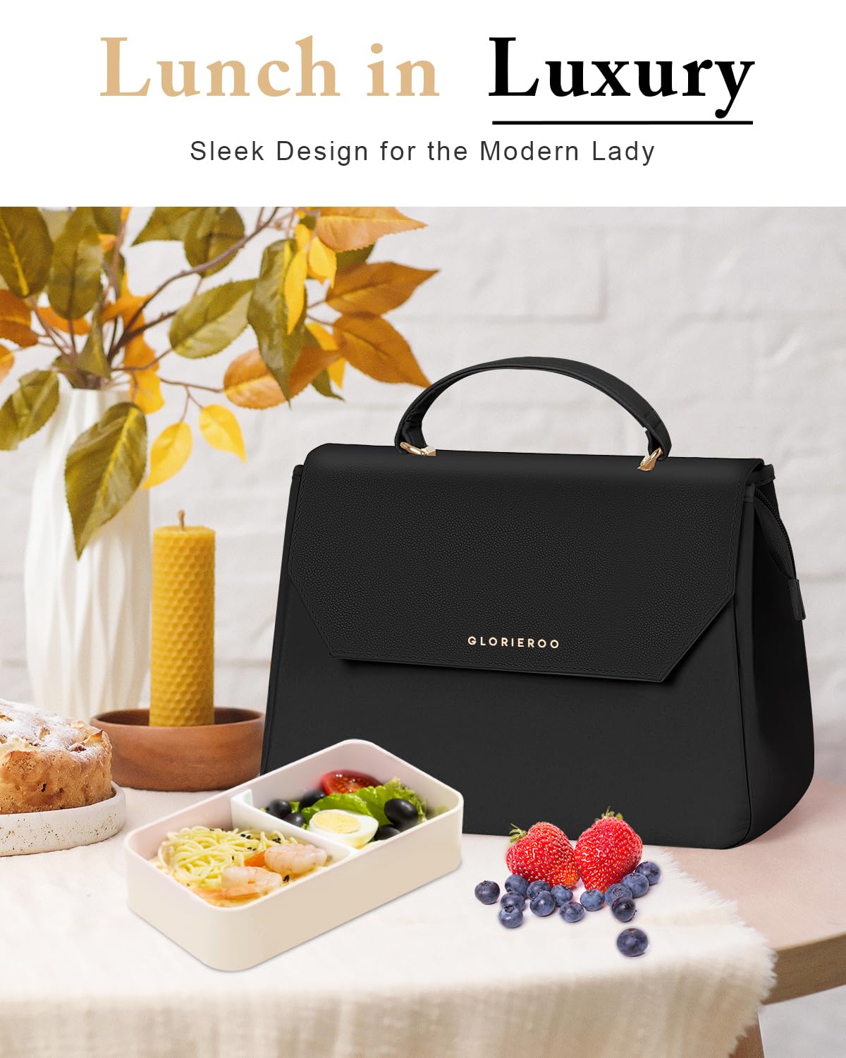 Luxury Lunch Bag Women - Adult Fashion Stylish Vegan Leather Insulated Leakproof Lunch Box for Work - 2024 Newest Christmas Gifts for Women