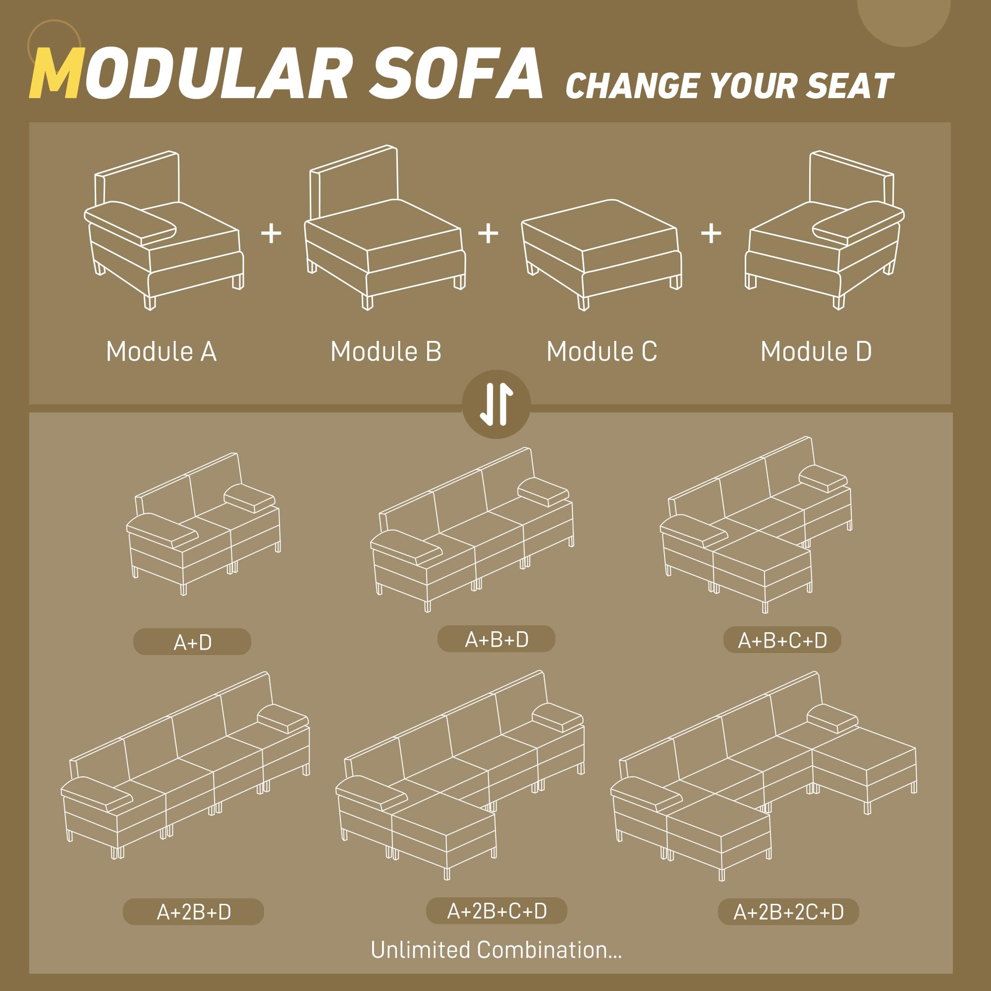 HOMCOM Module for Modular Sectional Sofa, Middle Armless Chair with Wood Legs and Pocket Spring for Living Room, Bedroom, Cream White