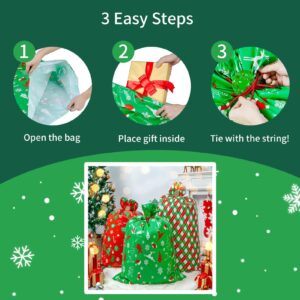 CubesLand Large Christmas Gift Bags,3 Jumbo Christmas Plastic Gift Bags,Huge Gifts Bags for Presents,Christmas Bags for Gifts Giant,Christmas Holiday Gift Wrap with Tag & Tie,Extra Large/Big/Medium