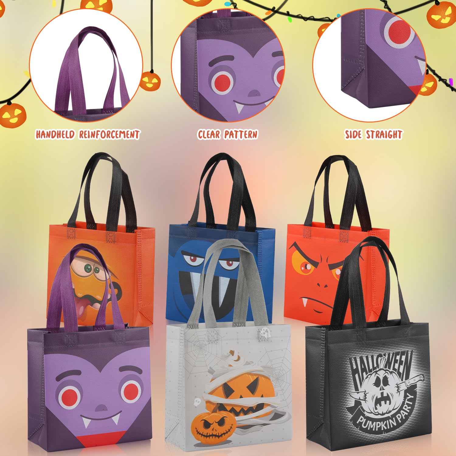 YHCHLHFF 18 Pcs Trick or Treat Bags Halloween Goodie Bags Reusable Non Woven Bags With Handles Halloween Candy bags Party Supplies