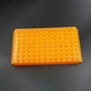 LSVERDE 1 Pcs Microcentrifuge Tube Rack for 0.5ml-2ml Centrifugal Pipe, Lab Test Tubes Rack Holder, Double-Sided 96 Holes Plate with Hole Diameter 7.5mm and 11mm (Orange)