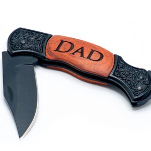 Generic Dad Engraved Rosewood Black Steel 7 Inch Folding Pocket Knife w/ 3 in. Locking Blade (Dad)