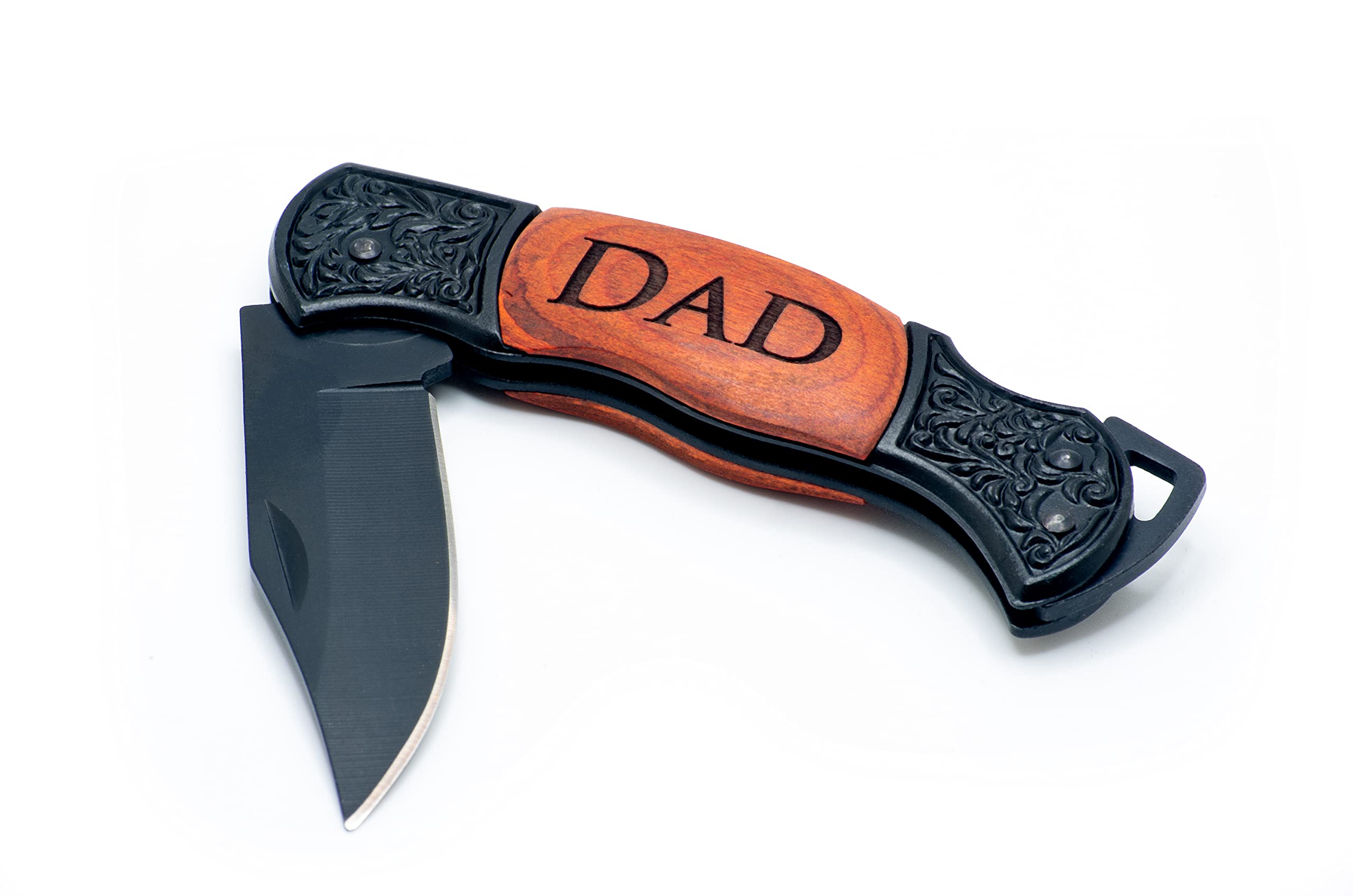 Generic Dad Engraved Rosewood Black Steel 7 Inch Folding Pocket Knife w/ 3 in. Locking Blade (Dad)