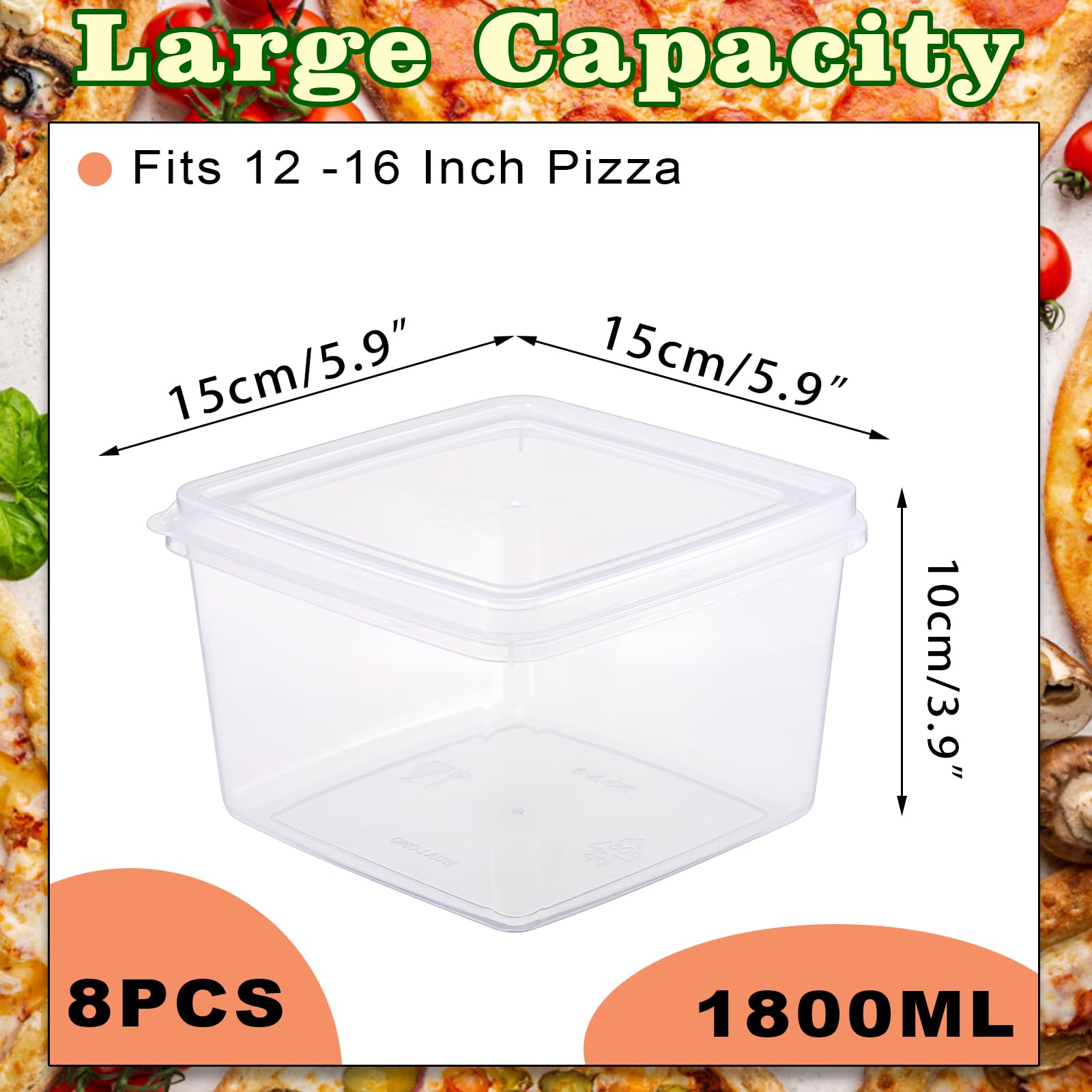 BSTKEY 8 Pack Pizza Dough Proofing Box with Sealing Lid, Stackable Pizza Dough Container Fits 12-16 Inch Pizza, Household Pizza Dough Ball Storage Box(1800ml)