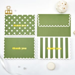 crisky 3 assortment gold foil wavy green thank you cards with envelopes (50 pack) for birthday, baby shower, bridal shower, wedding, graduation