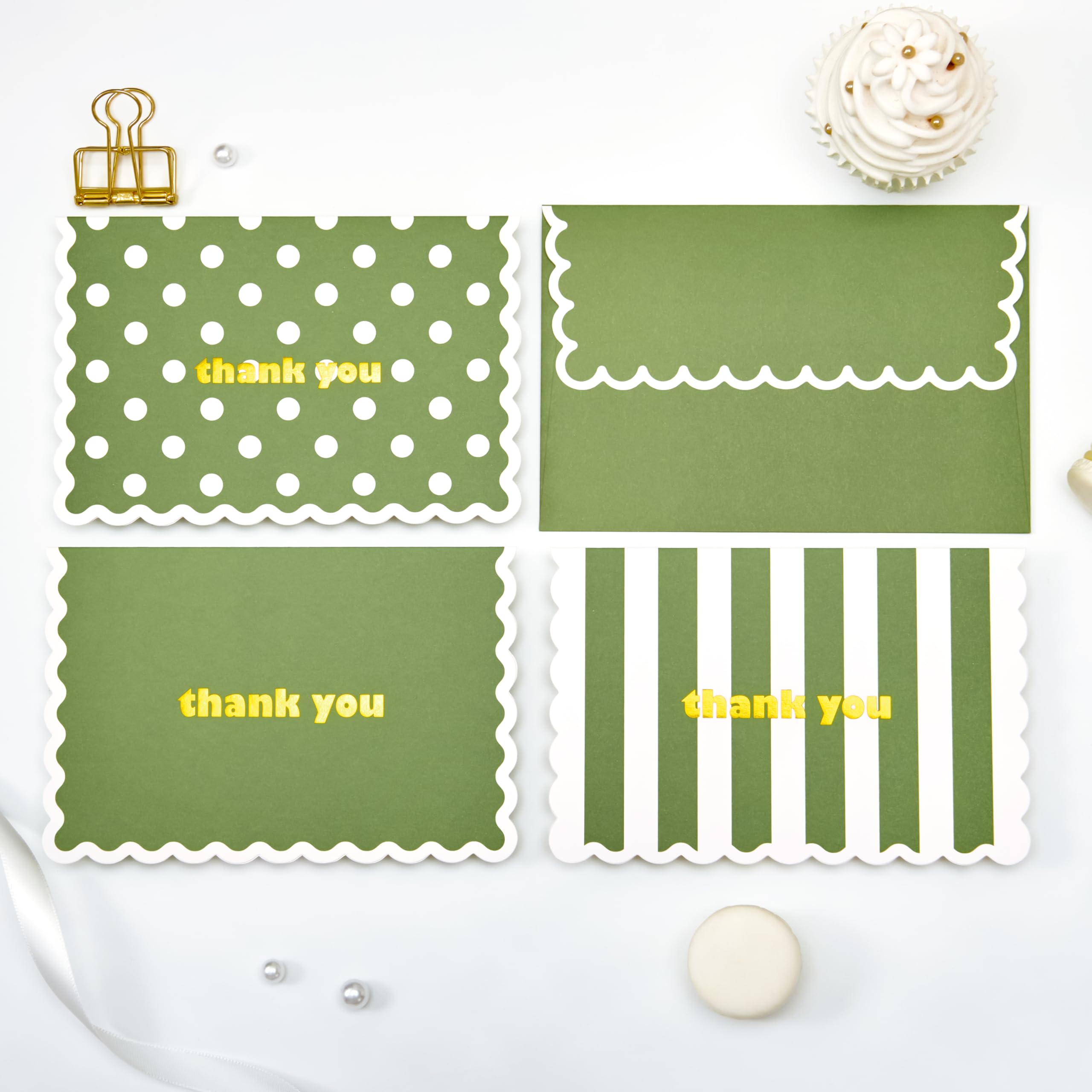 Crisky 3 Assortment Gold Foil Wavy Green Thank You Cards with Envelopes (50 Pack) for Birthday, Baby Shower, Bridal Shower, Wedding, Graduation