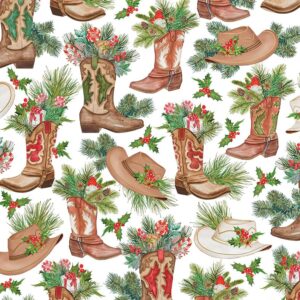 REVEL & Co Western Christmas Folded Christmas Wrapping Paper, 2 Feet x 10 Feet Folded Holiday Giftwrap with Cowboy Boots, Cowboy Hats, Holiday Greenery and Metallic Gold Highlights