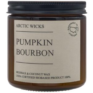 pumpkin bourbon coconut & beeswax non-toxic candle | arctic wicks 16oz fall scented candle | clean-burning, soy-free | autumn spice with cinnamon, maple, and brown sugar | usda biobased certified