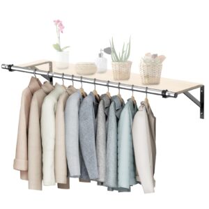 clothing rack wall mounted - 44 inch heavy duty detachable wall mounted clothes rack garment bar, space saving multi purpose clothes hanging rod for closet storage laundry room drying rack - no shelf