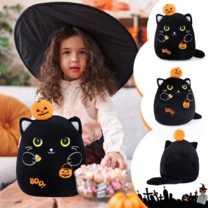 InIsaJace Cute Halloween Cat Plush - 8 Inches Halloween Cat Stuffed Animals Halloween Black Cat Plush with Pumpkin Boo Cat Plush Pillow Birthday Gifts for Kids Boys Girls Halloween Birthday Plush Gift