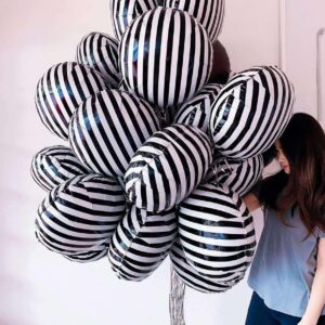 10 Pcs Black and White Striped Balloons, 18 Inch Halloween Striped Foil Balloons Black White Striped Balloons for Halloween Party Baby Shower Halloween Ceremonies Holiday Party Decorations