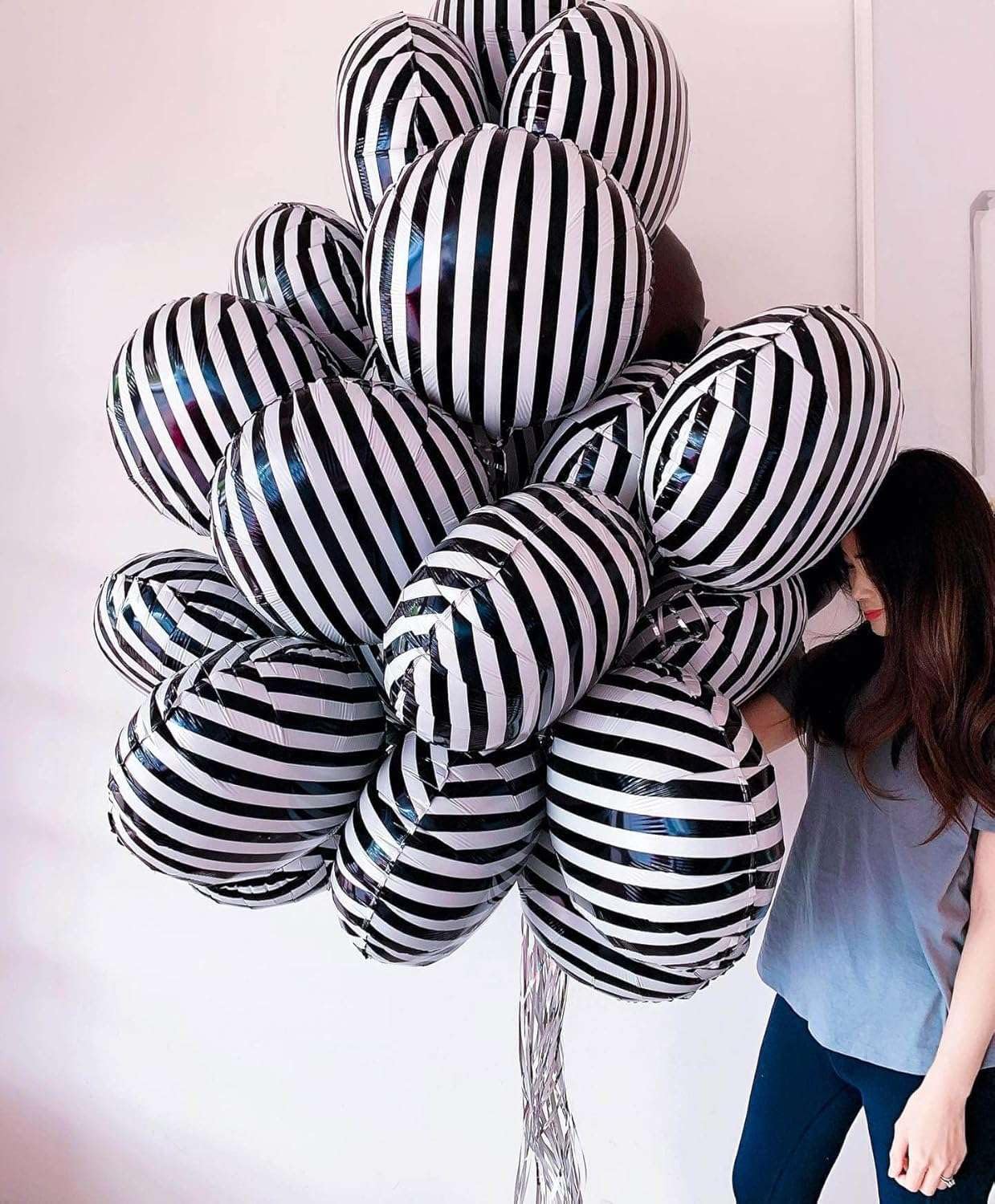 10 Pcs Black and White Striped Balloons, 18 Inch Halloween Striped Foil Balloons Black White Striped Balloons for Halloween Party Baby Shower Halloween Ceremonies Holiday Party Decorations