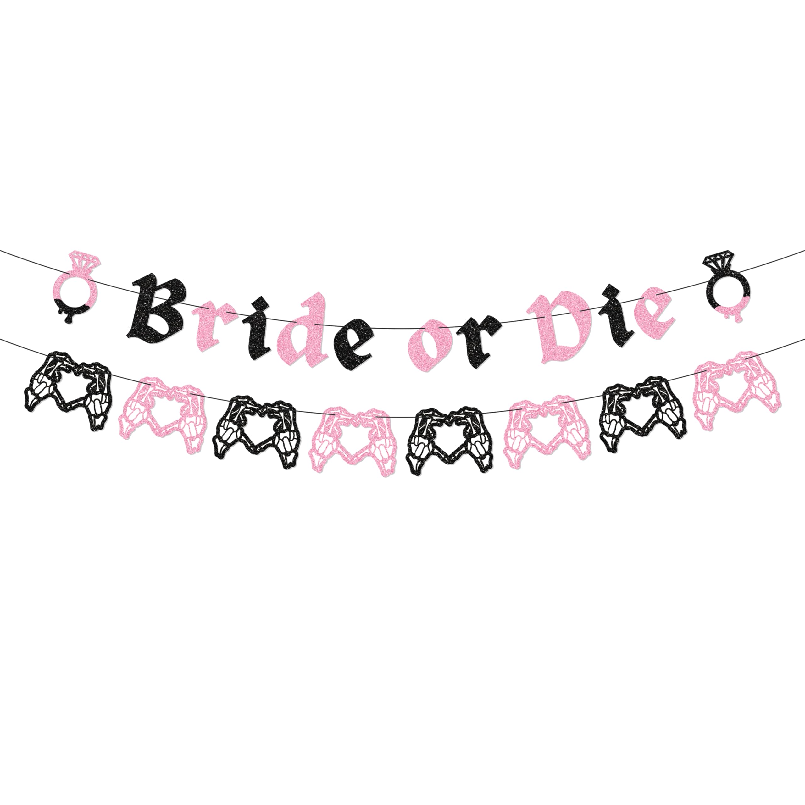 Bride or Die Bachelorette Banner, Gothic Engagement Banner with Skeleton Heart Garland for Halloween Bride to be Bridal Shower Decoration